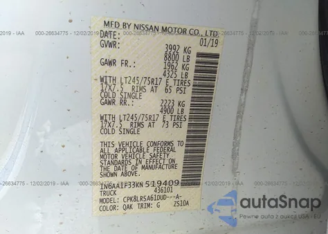 2019 Nissan Titan Xd S Gas from USA, damaged, VIN 1N6AA1F33KN519409